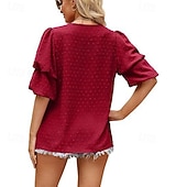 baratos Chiffon Tops-Mulheres Camisa Social Blusa Tops de chiffon Tecido à moda Básico Clássico Manga Curta Manga Princesa Decote V Tops regulares Casual Diário Feriado Azul Preto Branco Vinho Verde Escuro Verão Primavera