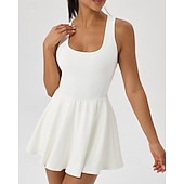 cheap Women's Tennis Dress-Women's Solid Colored Tennis Dress with Shorts Sports Dress Sleeveless Pocket Elastic Sweat-Wicking Breathable Tennis Golf Running Scoop Neck Dress Black White Green Tennis Clothing