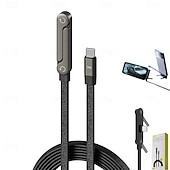 abordables Câbles de téléphone portable-Câble USB-C vers Type-C 240 W, tête pivotante à 180° avec support pour téléphone, câble de charge rapide tressé en nylon pour MacBook, iPhone 17/16/15 Pro Max, Samsung S26 Ultra Plus, iPad Pro et