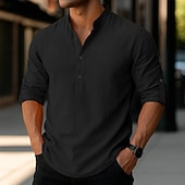  Per uomo Camicia di lino Camicia popover Camicia casual Camicia da Spiaggia Camicia con colletto alla coreana Semplice Vacanza Camicia hawaiana Nero Bianco Rosa Arancione Manica Lunga Henley