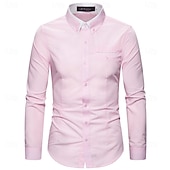 お買い得  メンズボタンダウンシャツ-男性用 シャツ ドレスシャツ ボタンダウンシャツ 純色 アウトドア ビジネス ブルー ブラック ホワイト ピンク 長袖 折襟 夏 春 衣類 ボタン