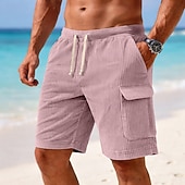billige Hverdagsshorts-Herre Cargoshorts Shorts Casual shorts Corduroy shorts Lomme Elastisk midje عادي Med Tekstur Komfort Pustende Over Knæet Avslappet utendørs Strand Ferie Mote Blå Svart Mikroelastisk