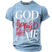 baratos Camisetas de fé-Camiseta Masculina da Bíblia Deus Não Brinca Comigo Camiseta Cristã Urbana Fé Religiosa Proteção Divina Estampa Gráfica Cruz Manga Curta Azul Marinho Roupas de Designer