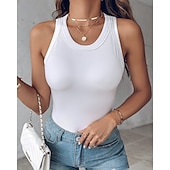  Dames Singlet Effen Modieus Stijlvol Casual Mouwloos Strakke ronde hals Normale tops Dagelijks Uitgaan Weekend Zwart Wit Geel Bruin Groen Zomer Lente