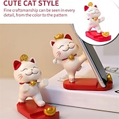 abordables Soporte para móvil-Soporte para smartphone con forma de gato de la suerte, adorable figura kawaii de maneki neko, soporte para teléfono de escritorio, soporte portátil para celular, decoración de oficina, regalo de