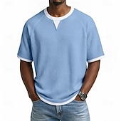 preiswerte T-Shirt mit Waffelstrick-Herren Waffel T-Shirt T-Shirt Kurzarm V Ausschnitt Sommer Frühling Ganzjahres Einfarbig Texture Mode Designer Lässig 2 in 1 Raglanärmel Lässig Täglich Outdoor Hellblau Schwarz Hellgrün Top T-Shirt