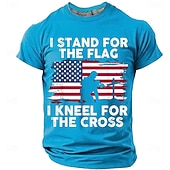 cheap Patriotic 250 T-shirts-Memorial Day I Stand For The Flag I Kneel For The Cross Men's Bible American Flag Kneeling Soldier Christian Cross Patriotic Graphic T Shirt Vintage Casual Tee Designer Clothing Apparel
