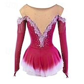 preiswerte Eiskunstlaufkleider-Eiskunstlaufkleid Damen Mädchen Eislaufen Kleider Gelb Rosa Dunkellila Patchwork Gitter Spandex Hochelastisch Wettbewerb Eiskunstlaufkleidung Kristalle Dummes Licht Modisch Langarm Eislaufen