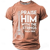  T-shirt pour hommes Bible Louez-le avec les Cordes Guitare Électrique Psaume 150 4 Musicien Chrétien Leader de Louange T-shirt Graphique Décontracté À Manches Courtes Vêtements de Groupe Église