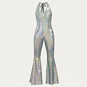 voordelige Outfits-Retro vintage Schijf Jaren '80 Jumpsuit Mouwloos Schijf Glanzend metallic Halternek Kostuum Dames muziekfestival Feest Nachtclub Volwassenen Jumpsuit Zomer