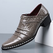 economico Mocassini-Scarpe eleganti da uomo grigie con fibbia e punta affusolata, con stampa coccodrillo e borchie, ideali per matrimoni, banchetti, feste, balli di fine anno, spettacoli teatrali e serate di lusso.