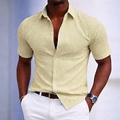 baratos Camisas casuais inteligentes masculinas-Homens Camisa Social Camisa casual Camisa de algodão camisa de botão Preto Amarelo Verde Claro Rosa Roxo Manga Curta Listrado Colarinho de Camisa Casual Diário Bolso frontal Roupa Elegante Moda Casual