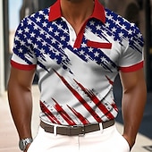  2026 250. Herren Amerikanische US-Flagge Polo-Shirts Kurzarm Polo-Shirts Kragen-Shirts Lässig Outdoor Athleisure Alltag Kleidung 3D Druck Knöpfe Frühling  Sommer Blau Schwarz Rot