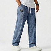 baratos calça casual-Homens Calças Calça casual Calças largas Calças texturizadas Jacquard Com Cordão Perna reta Tecido Conforto Comprimento total Casual Diário Ao ar livre Férias Moda Azul Preto Micro-Elástica