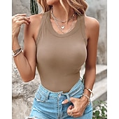  Dames Singlet Effen Modieus Stijlvol Casual Mouwloos Strakke ronde hals Normale tops Dagelijks Uitgaan Weekend Zwart Wit Geel Bruin Groen Zomer Lente