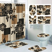 cheap Shower Curtains-Modern Creative Bathroom Shower Curtain and Bath Mat Set, Polyester Waterproof, Mildew Resistant, Quick Dry, Non Slip, Easy to Clean, Home Bathroom Decor