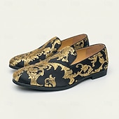 ieftine Mocasini-Mocasini bărbătești negri, aurii, în stil baroc, pantofi eleganti, brodați, încălțăminte formală de lux pentru nunți, banchete, petreceri, baluri de absolvire, spectacole și ținute de seară statement