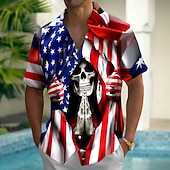  Homens A Morte 4 de julho - 250º aniversário dos EUA Bandeira americana Camisa Social camisa de verão camisa de botão Manga Curta Patriótico Ao ar livre Feriado Verão Primavera Aberto para a Lateral