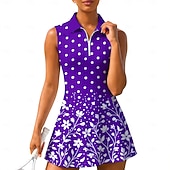 tanie Sukienka damska-Damskie Geometryczny Groszki Kwiatowy Sukienka do tenisa Sukienka sportowa Bez rękawów Kwiaty Oddychający Bransoletka tenisowa Golf Badminton Kołnierz polo Kołnierz zapinany na zamek Sukienka Czarny