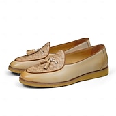 abordables Mocassins en cuir de qualité supérieure-Mocassins à pampilles en cuir véritable beige de qualité supérieure pour homme, chaussures habillées de luxe à enfiler, idéales pour le marié, les invités, les mariages en plein air, les réceptions et les occasions spéciales pour un gentleman élégant.