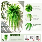 tanie Rośliny sztuczne i zieleń-Sztuczna, wisząca paproć bostońska, odporna na promieniowanie UV, realistyczna, sztuczna roślina do użytku na zewnątrz, sztuczne paprocie, sztuczne paprocie, sztuczne rośliny, sztuczna paproć bostońska do dekoracji okna na werandzie