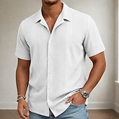 cheap Men's Smart Casual Shirts-Men's Shirt Casual Shirt Button Up Shirt Jacquard Shirt Black White Pink Navy Blue Apricot Short Sleeve Plain Shirt Collar Casual Daily Clothing Apparel Elegant Fashion Casual