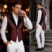 cheap Tops-Medieval Renaissance Steampunk Vest Tailcoat Vampire Royal Attire Fancy Dress Men's Fantasy Halloween Carnival Performance LARP Ren Faire Adults' Vest Brooch