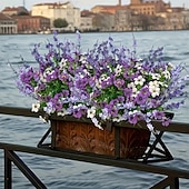 preiswerte Künstliche Blume-30 künstliche Blumenarrangements in Lila und Weiß mit Lavendel, Veilchen, Perserfarn und Eukalyptus, realistische, farbechte Seidenblumen für Garten, Zuhause, Hochzeit, Party, Balkon und Terrasse