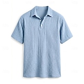 abordables Clásico-Men's Shirt Popover Shirt Summer Shirt Beach Wear Cotton Linen Shirt Button Up Shirt Solid Color Casual Vacation Blue Black Navy Blue Purple Short Sleeve Shirt Collar Summer Spring Clothing Apparel