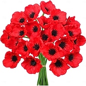 cheap Artificial Flower-12 Bundles Artificial Poppy Flowers Remembrance Red Poppies for Memorial Day, Patriotic Veteran Tribute Decoration, Fallen Soldier Commemorative Floral Bouquet, Home &amp; Garden Display