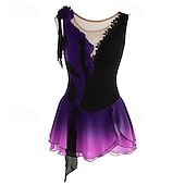 preiswerte Eiskunstlaufkleider-Eiskunstlaufkleid Damen Mädchen Eislaufen Kleider Austattungen Yan-pink  Violett Wie im Bild Patchwork Asymmetrischer Saum Gitter Spandex Hochelastisch Praxis Professionell Wettbewerb