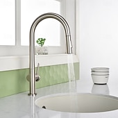 Недорогие Смесители для кухни-Кухонный смеситель с выдвижным распылителем, однорычажный смеситель с высоким изливом для мойки, прочная латунная конструкция, двухфункциональная распылительная головка, простая установка.