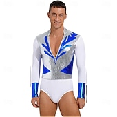 cheap Tops &amp; Sets-Men's Latin Ballroom Shirt Bodysuit - Sequin &amp; Metallic Spliced Leotard for Salsa, Samba &amp; Performance