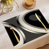 billige Placemats &amp; Coasters &amp; Trivets-retro svart-hvitt geometrisk bordløper, 100 % polyestervevd rektangulær borddekorasjon, minimalistisk abstrakt mønsterdesign, maskinvaskbar, varmebestandig