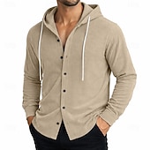 abordables Camisas informales elegantes para hombre-Hombre Camisa Camisa casual Camisa de Pana Abotonar la camisa Negro Blanco Verde Claro Rojo Azul Marino Manga Larga Plano Con Capucha Casual Diario Con Capucha Ropa Elegante Moda Casual