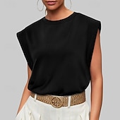 baratos Tanque Simples-Mulheres Camiseta Côr Sólida Clássico Casual Sem Manga Gola Redonda Tops regulares Diário Para Noite Final de semana Preto Branco Vinho Verde Escuro Damasco Verão Primavera