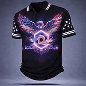  4th of July 2026 250th Men's Eagle Polo Shirts Short Sleeve Polo Shirts Collared Shirts Casual Outdoor Athleisure Buttons Spring & Summer Blue Red Gray
