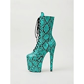 preiswerte Plattformstiefel-Damen-Plateau-Kniestiefel mit Schlangenmuster in Türkis – 20 cm hoher Absatz, Schnürung, ideal für Pole Dance &amp;Nachtclub-Partystiefel