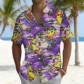 cheap Food &amp; Drinks-Men's Coconut Tree Banana Surfing Summer Hawaiian Shirt Button Up Shirt Aloha Shirt Short Sleeve Hawaiian Funny Vacation Summer Spring Turndown 3D Print Collared Shirts Front One Pocket Blue Purple