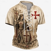 cavalieri templari armatura femminile croce rossa crociato medievale maglietta henley da uomo stampa all over allacciatura vintage fiera rinascimentale costume stilista abbigliamento abbigliamento