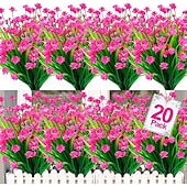 abordables Artificial Flower-20 Bundles Artificial Flowers for Outdoors, Summer Spring Grass Camellia Fake Flowers Plastic Plants, UV Resistant No Fade Faux Greenery for Gardens Porch Cemetery Decor