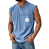 economico Canotte da palestra-Per uomo Maglietta smanicata Camicia Demin Senza Maniche Henley Estate Semplice Moda Designer Essenziale Sbiadito Lavaggio vintage Vacanza Streetwear Uscire Nero Verde scuro Cachi Maglietta Top per