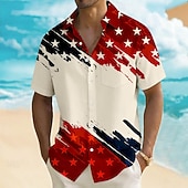  Herre 4. juli USAs 250-årsjubileum Amerikansk flagg Skjorte Sommerskjorte Skjorte med knapper Kortermet Patriotisk utendørs Ferie Sommer Vår Aftæpning 3D-utskrift Front One Lomme Lin som skjorte Bl