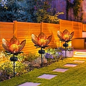 olcso Pathway Lights &amp; Lanterns-3 db kültéri, napelemes, vízálló, üreges vas lótuszlámpa vetítővel, dekoratív LED lámpák kertbe, udvarra, gyepre, ösvényre, villába, tószélre – hangulatvilágítás