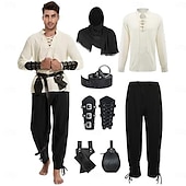 ieftine îmbrăcăminte-Medieval Renascentist Pantaloni Curea în Talie Cămașă Mâneci Lungi Pirat Viching Ranger Cu Șiret În V Costume de fancy Bărbați Pirat Mascaradă Petrecere Târgul Renașterii LARP Adulți Costum