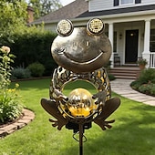 economico Illuminazione vialetto-Lampada solare da esterno impermeabile a LED creativa a forma di rana con paletto in ferro, ideale per giardino, cortile, vialetto, prato e illuminazione paesaggistica per ville.