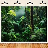 abordables Tapices de pared-Naturaleza de la selva tropical, palmeras verdes, hojas de helecho, jungla brumosa, bosques profundos, tapiz botánico para pared, telón de fondo para dormitorio, sala de estar, decoración del hogar,