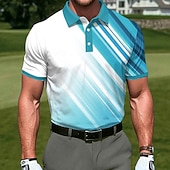 economico Polo da golf da uomo-Per uomo Geometrico Golf Polo Sportivi Manica Corta Magliette polo Camicie con Colletto Casual Athleisure Stampa 3D Bottoni Primavera &amp; Estate Blu azzurro cielo Rosso