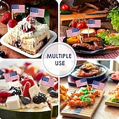 ieftine 250 de ani de la înființarea SUA-100/200 buc steaguri scobitoare în stil american, steaguri din lemn pentru scobitori, etichete alimentare cu inserții, steaguri pentru decorarea torturilor, etichete pentru vin de desert, etichete cu