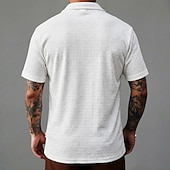cheap Men's Smart Casual Shirts-Men's Shirt Texture Button Down Shirt Seersucker Shirt Jacquard Shirt White Short Sleeve Geometric Cuban Collar Casual Daily Jacquard Clothing Apparel Streetwear Casual